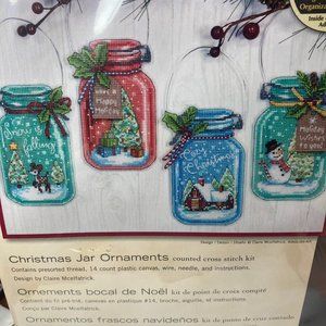 Christmas Ornament Counted Cross Stitch Kit Snowman Tree Dimensions Jar Design